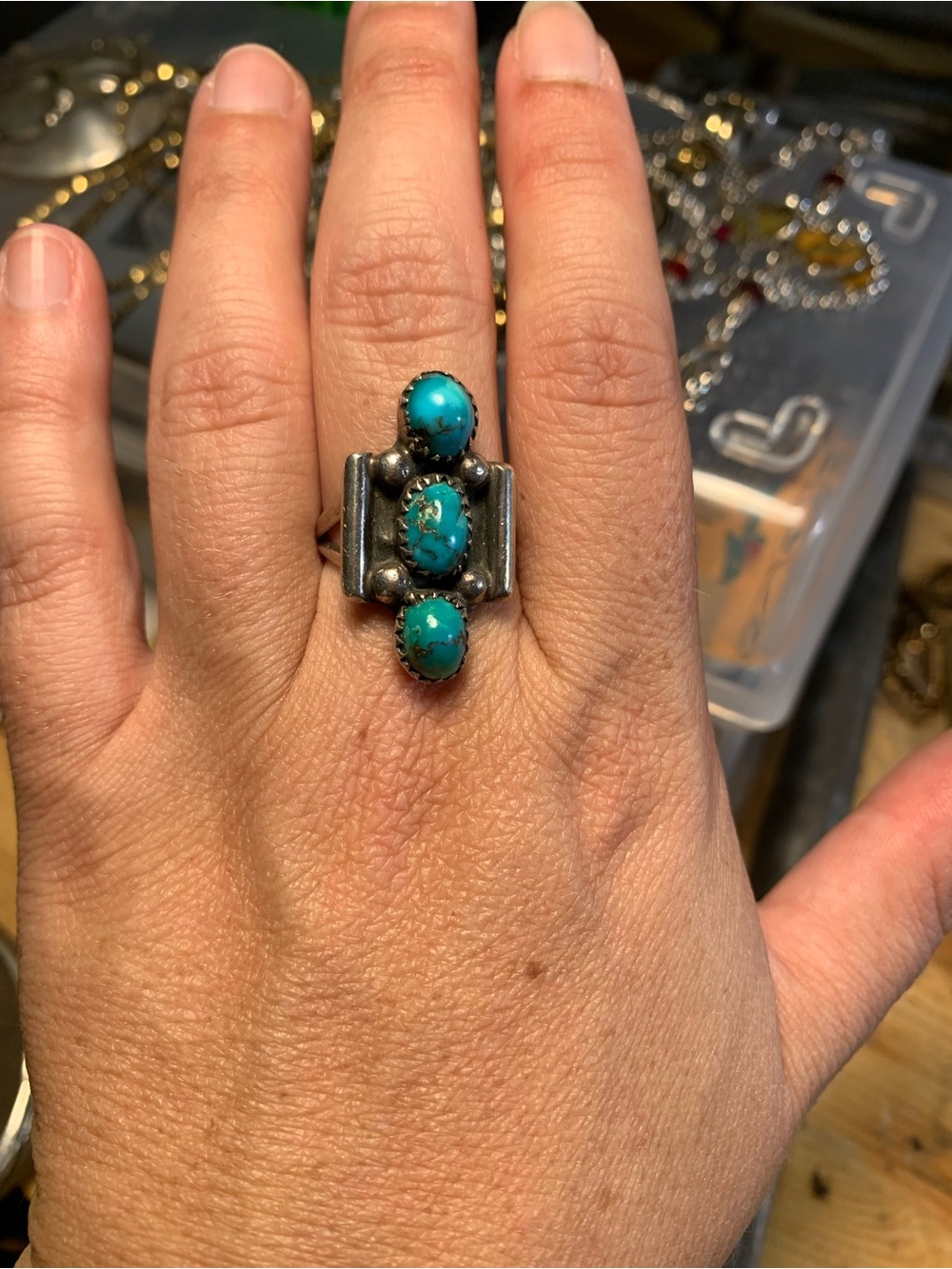 Vintage Turquoise Three-Stone Sterling Silver Ring
